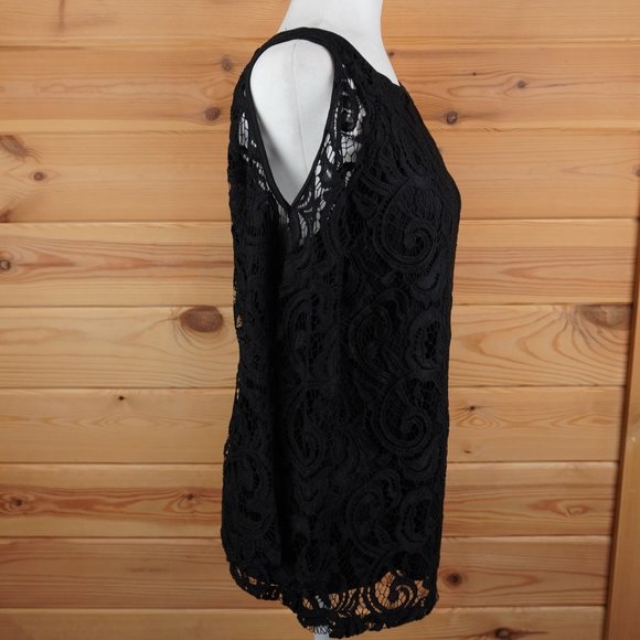 Adrianna Papell Black Lace Open Shoulder Lined Top Size Medium - Picture 5 of 8